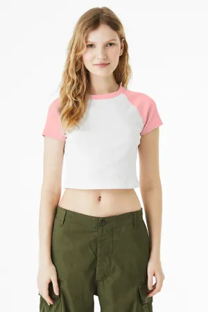 BELLA CANVAS Women's Micro Rib Raglan Baby Tee BC1201 White/ Pink