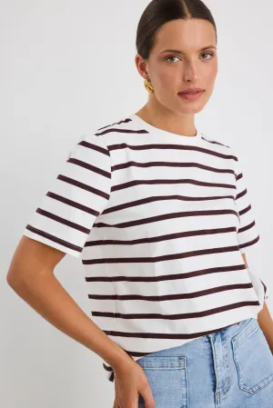 Binding Chocolate White Stripe Boxy Fit Tee