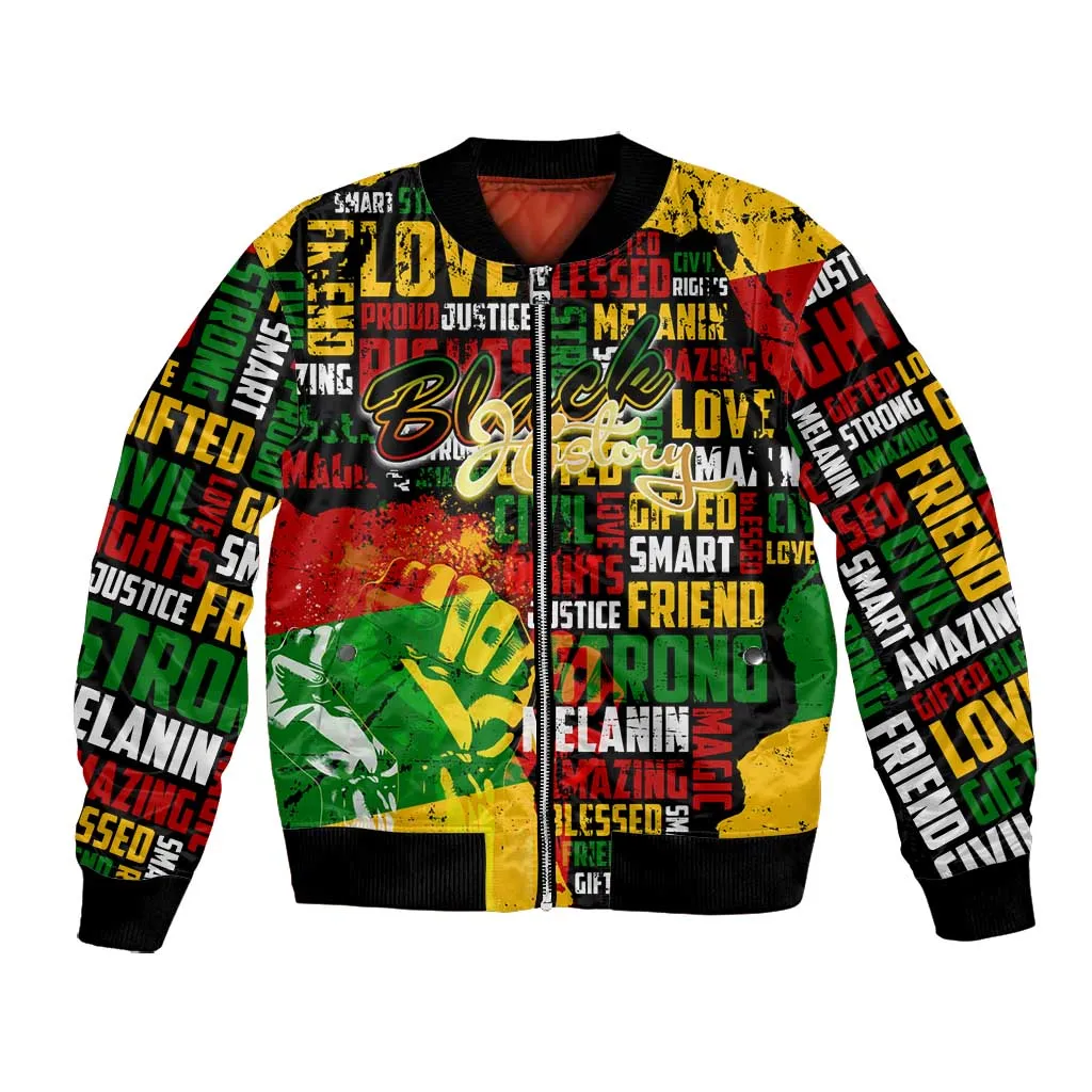 Black History Month Africa Bomber Jacket Strength Love and Justice Typography DT02