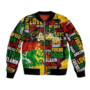 Black History Month Africa Bomber Jacket Strength Love and Justice Typography DT02