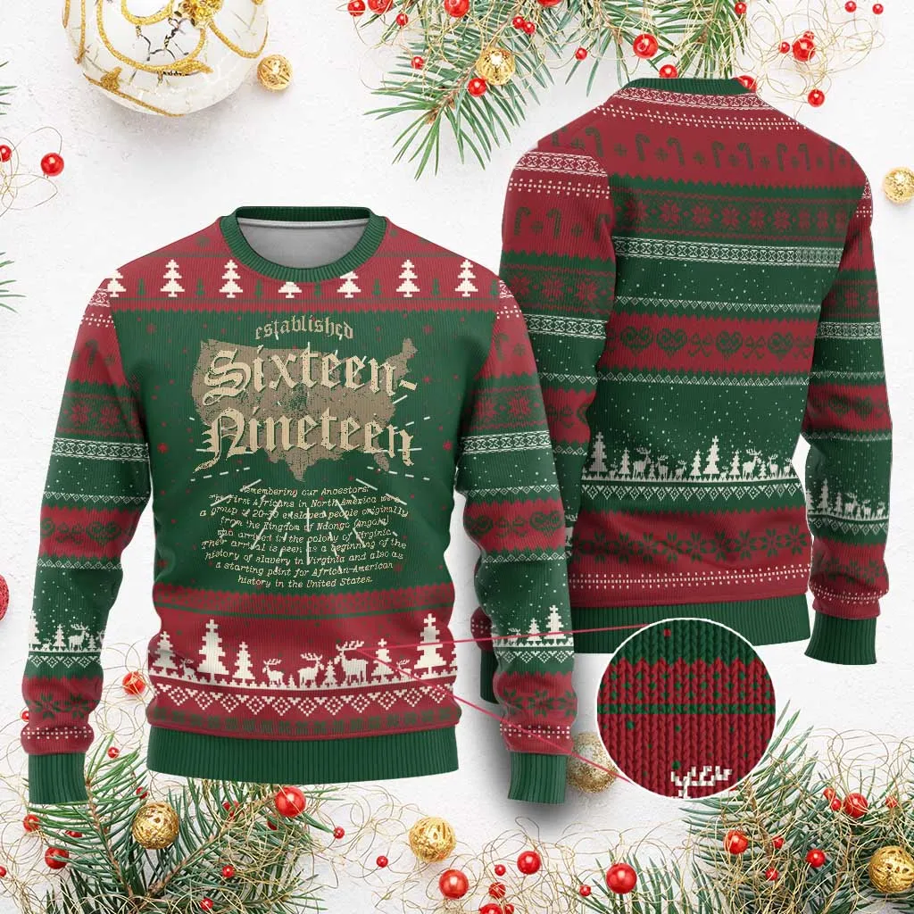 Black History Ugly Christmas Sweater 1619 Sixteen-Nineteen Established TS09