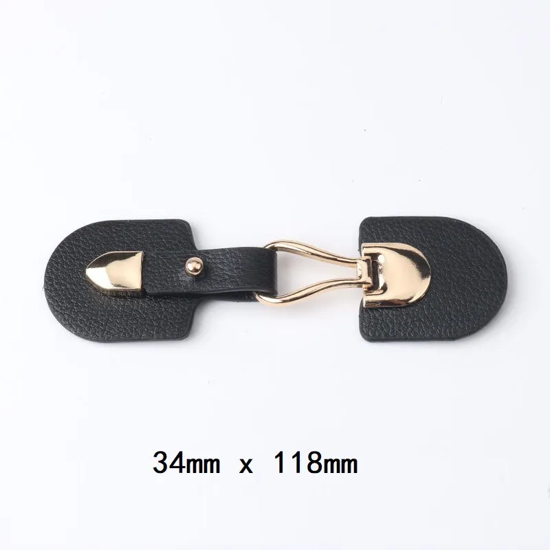 Black Leather Decorative Metal Buckles for Coats and Jackets 6pcs