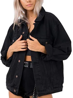 Black Oversized Denim Jacket for Women