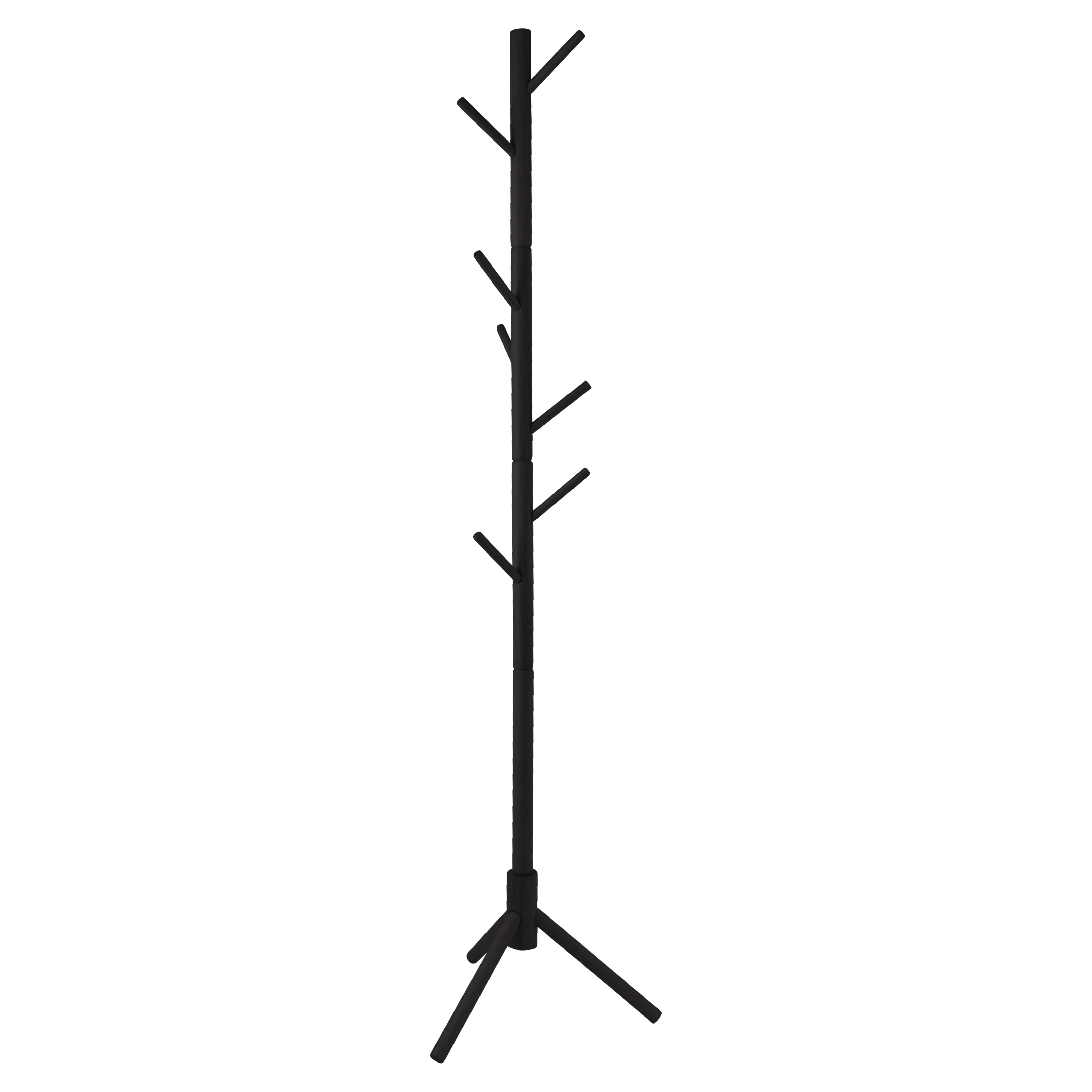 Black Wood Coat Rack Stand, 8 Hooks - Solid Oak - Easy Installation