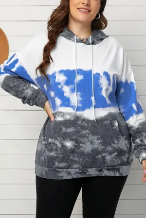 Blue Gradient Colorblock Pullover Plus Size Hoodie