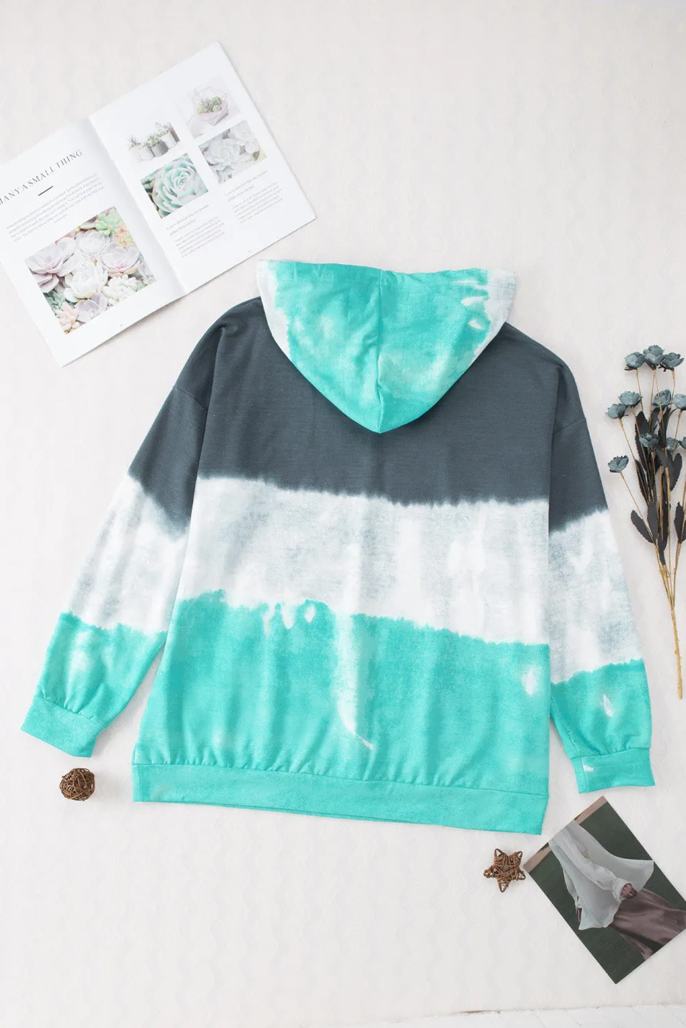 Blue Gradient Colorblock Pullover Plus Size Hoodie