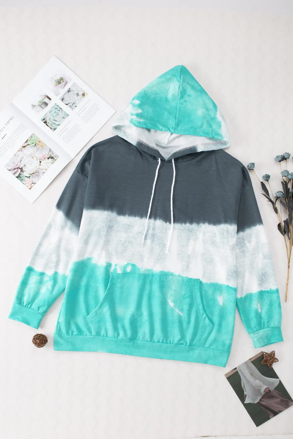 Blue Gradient Colorblock Pullover Plus Size Hoodie