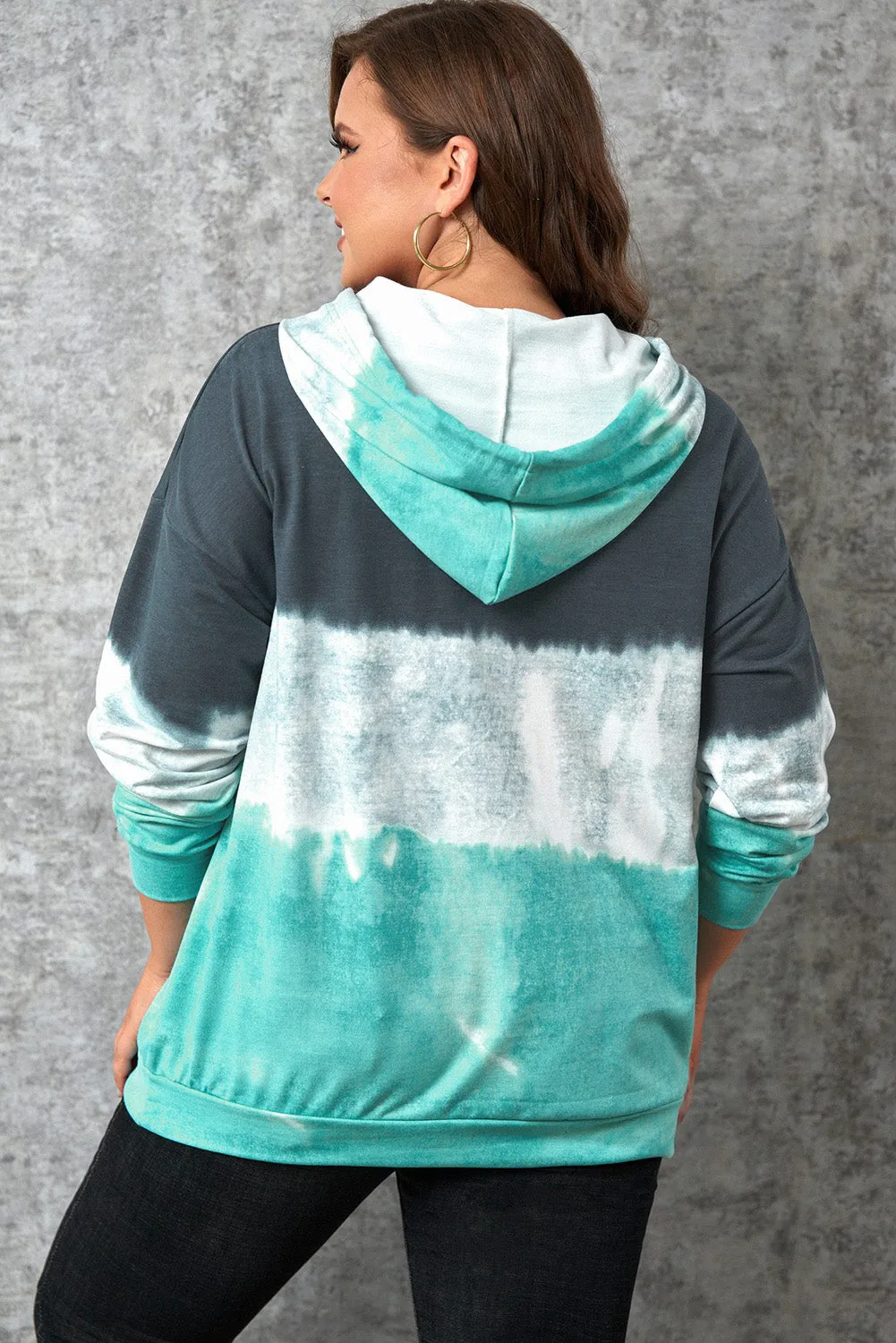 Blue Gradient Colorblock Pullover Plus Size Hoodie