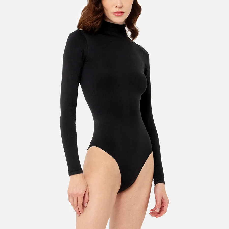Bodysuit de cuello tortuga y manga larga Stretch