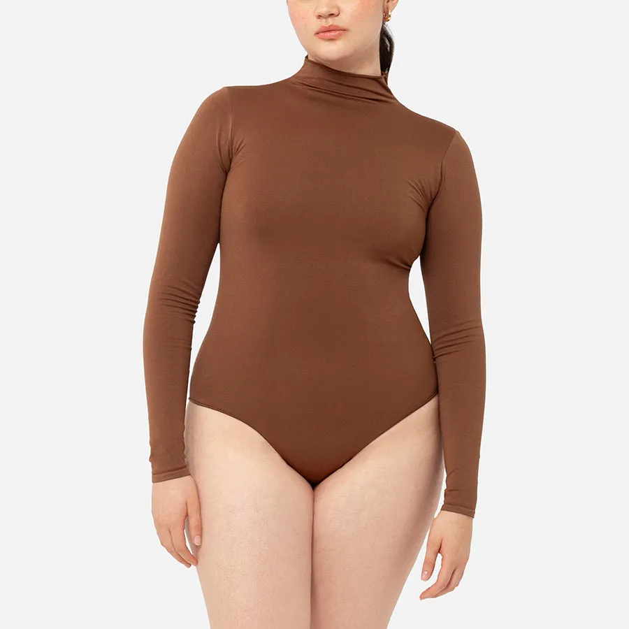 Bodysuit de cuello tortuga y manga larga Stretch