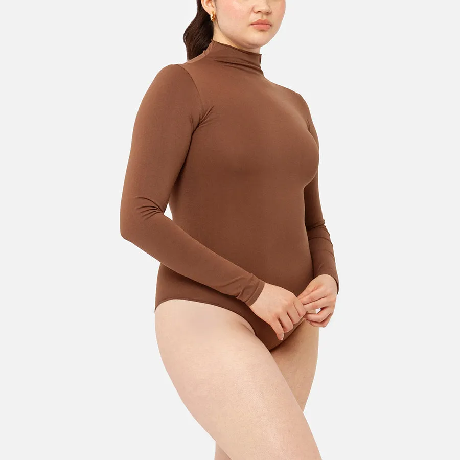 Bodysuit de cuello tortuga y manga larga Stretch