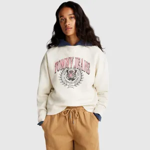 Boxy Tiger Varsity Sweater - Oatmilk