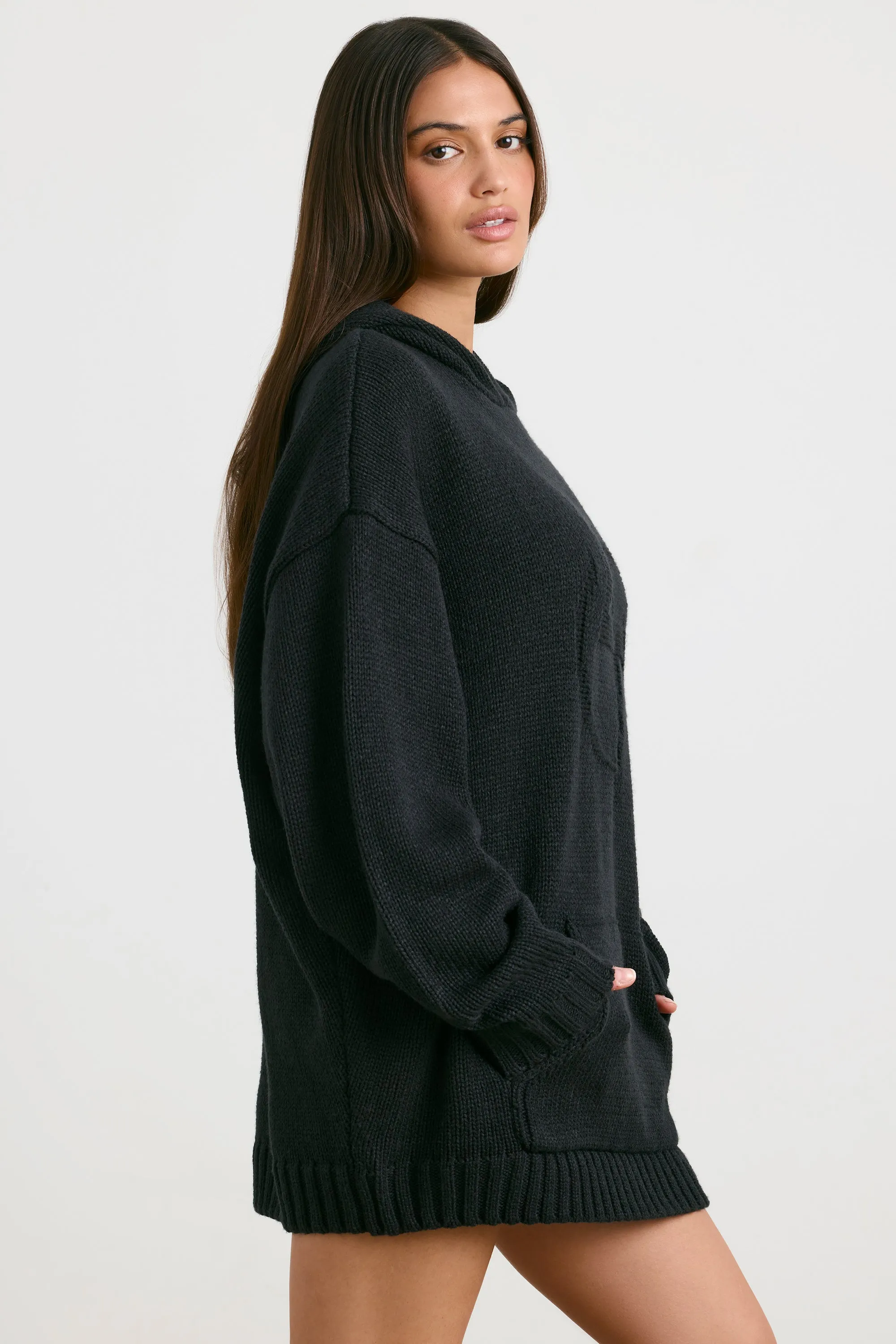 Boyfriend - Oversized Chunky Knit Hoodie in Black