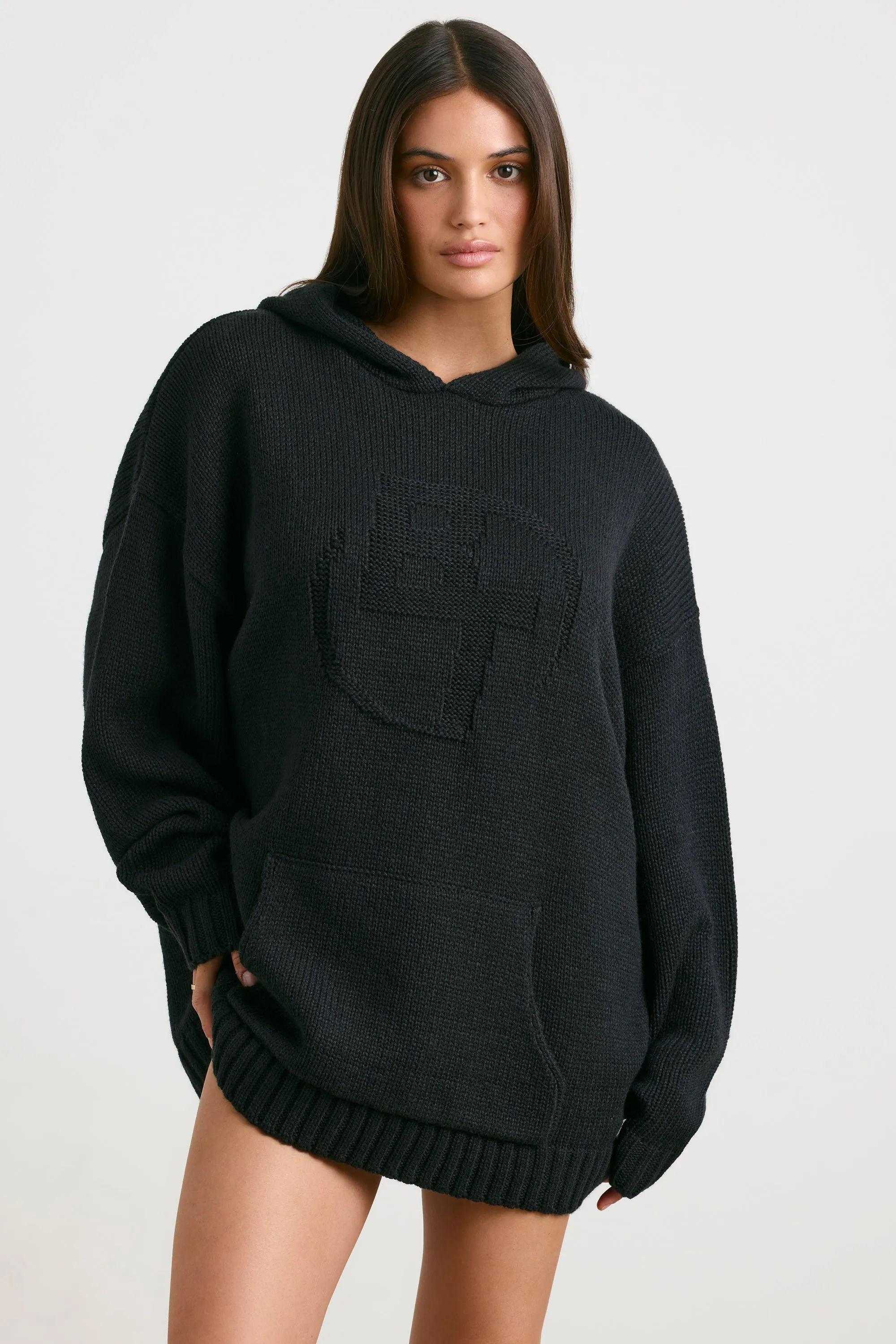 Boyfriend - Oversized Chunky Knit Hoodie in Black