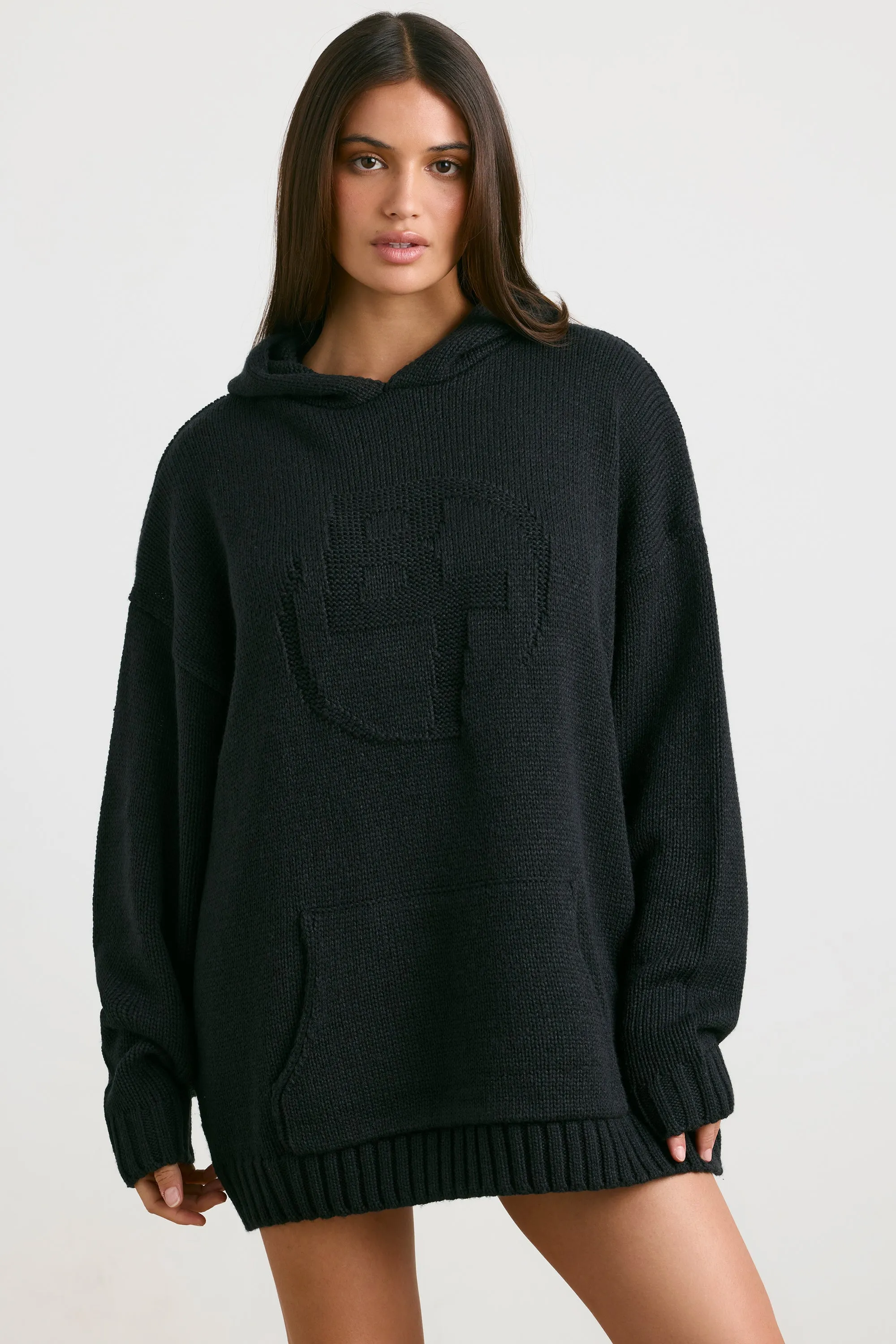 Boyfriend - Oversized Chunky Knit Hoodie in Black