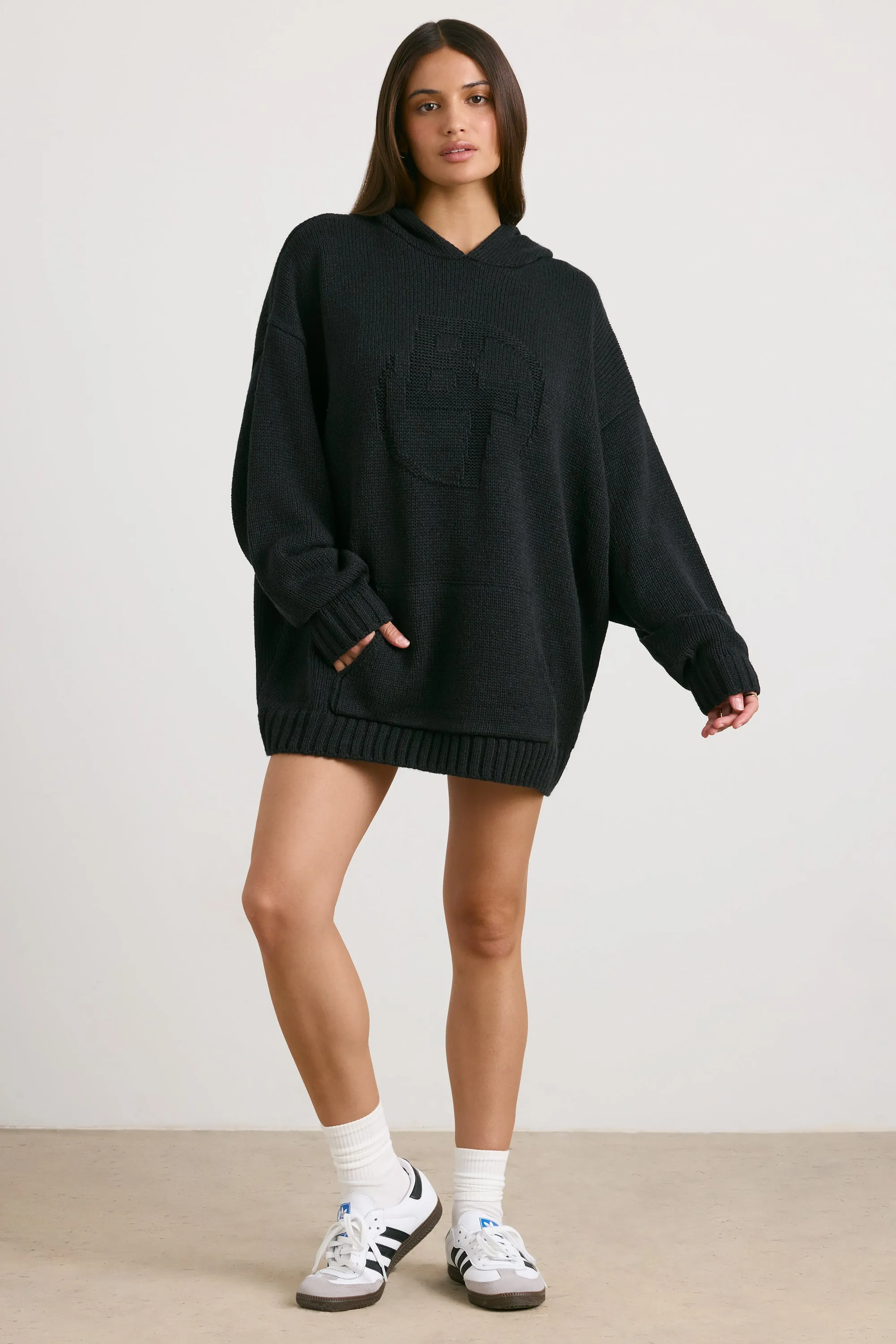 Boyfriend - Oversized Chunky Knit Hoodie in Black