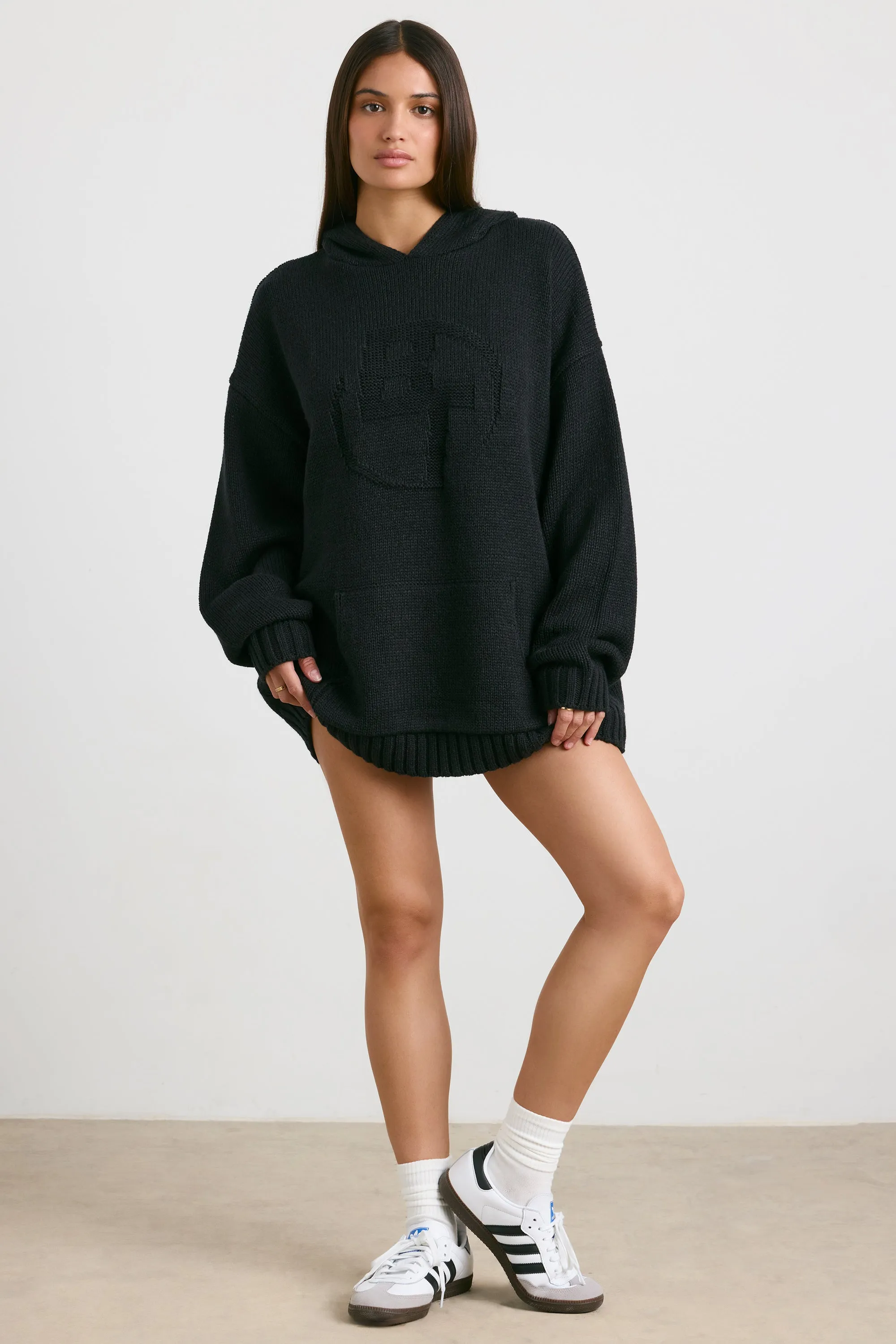 Boyfriend - Oversized Chunky Knit Hoodie in Black