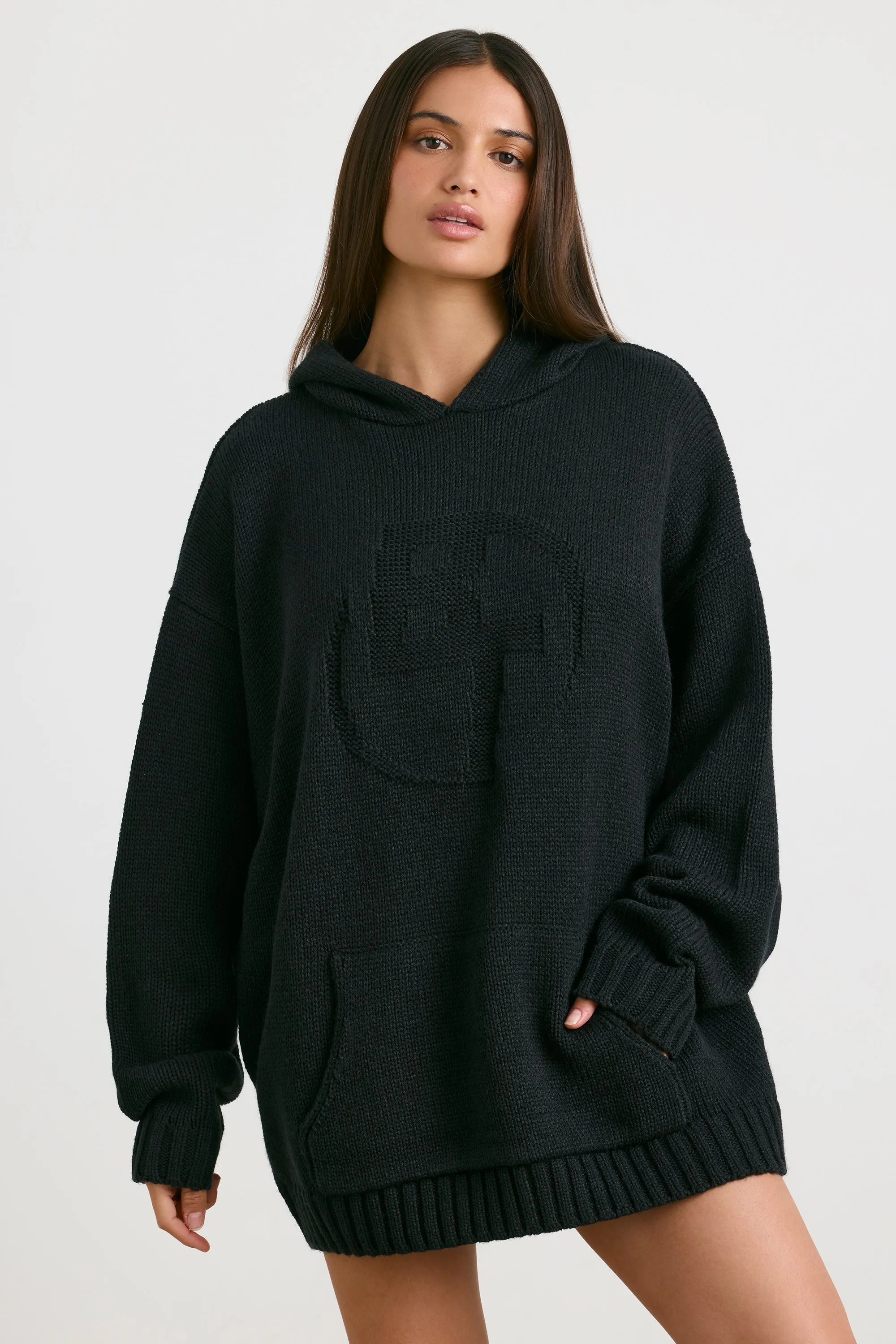 Boyfriend - Oversized Chunky Knit Hoodie in Black