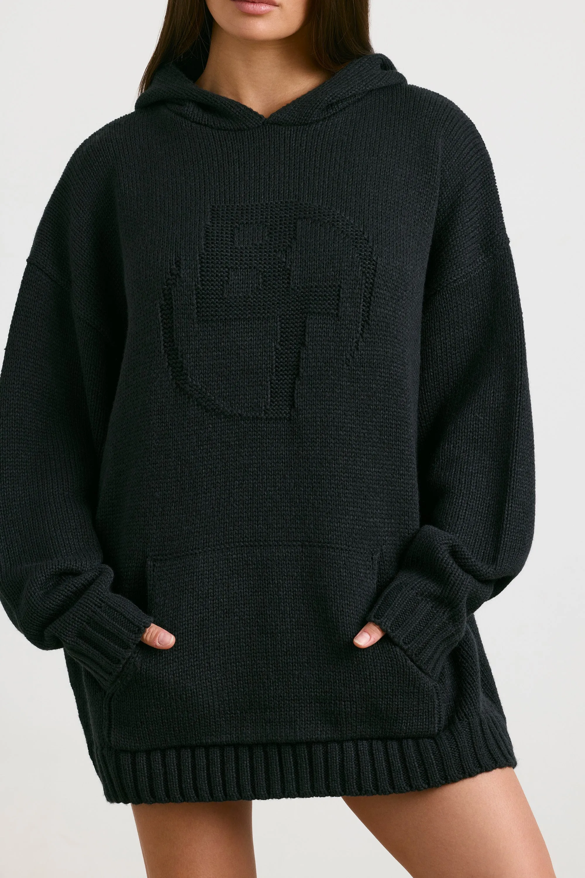 Boyfriend - Oversized Chunky Knit Hoodie in Black