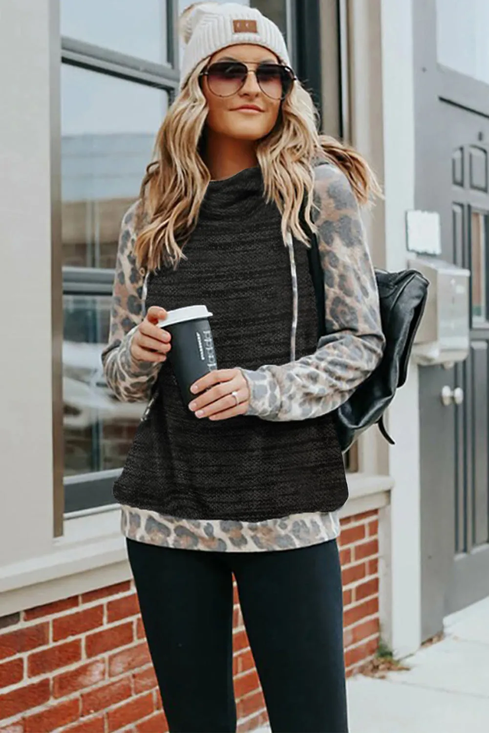 Brushed Leopard Contrast Hoodie