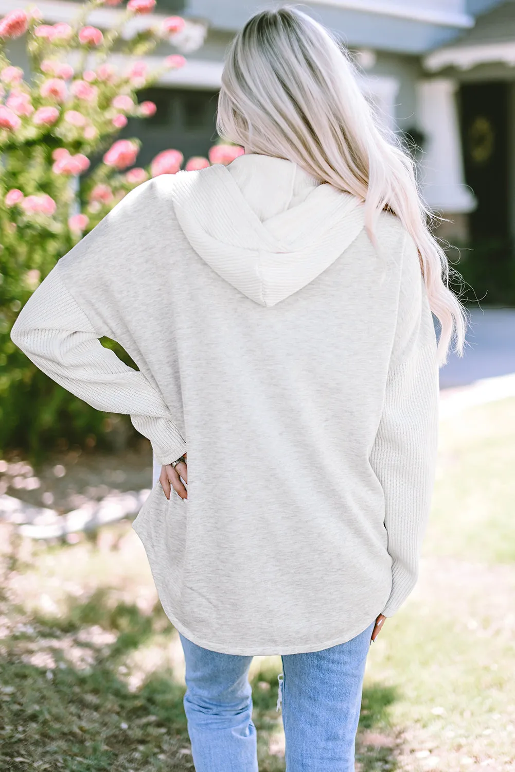 Button Up Knitted Sleeves Hooded Jacket