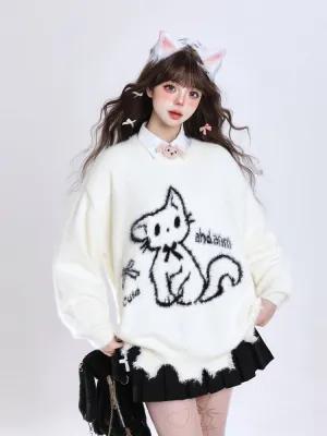 Cartoon Mink Knit Pullover Sweater