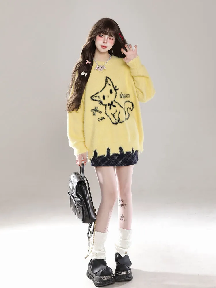Cartoon Mink Knit Pullover Sweater