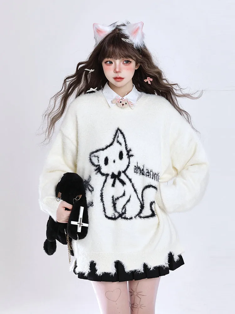 Cartoon Mink Knit Pullover Sweater