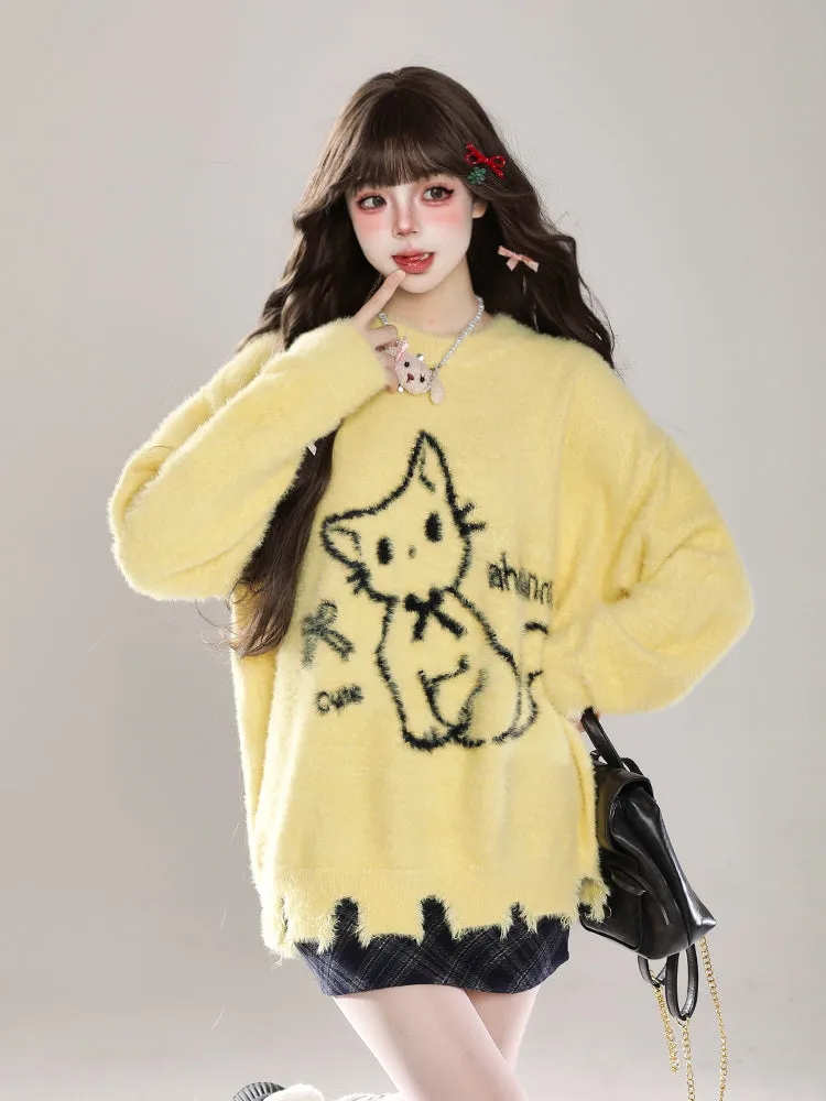 Cartoon Mink Knit Pullover Sweater