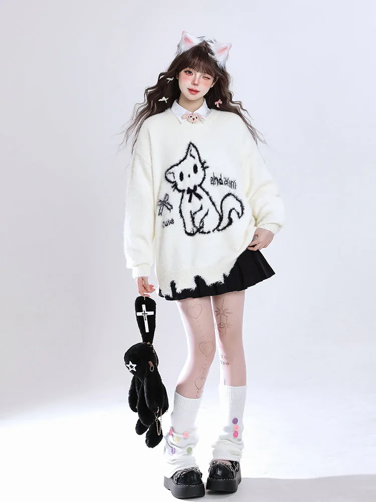 Cartoon Mink Knit Pullover Sweater