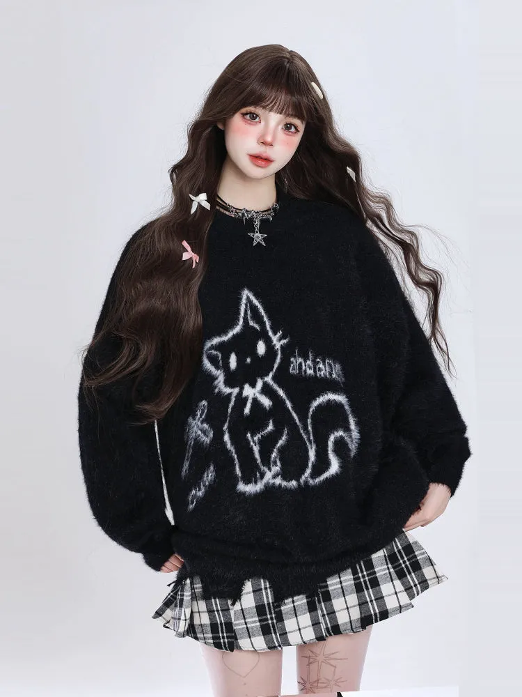 Cartoon Mink Knit Pullover Sweater