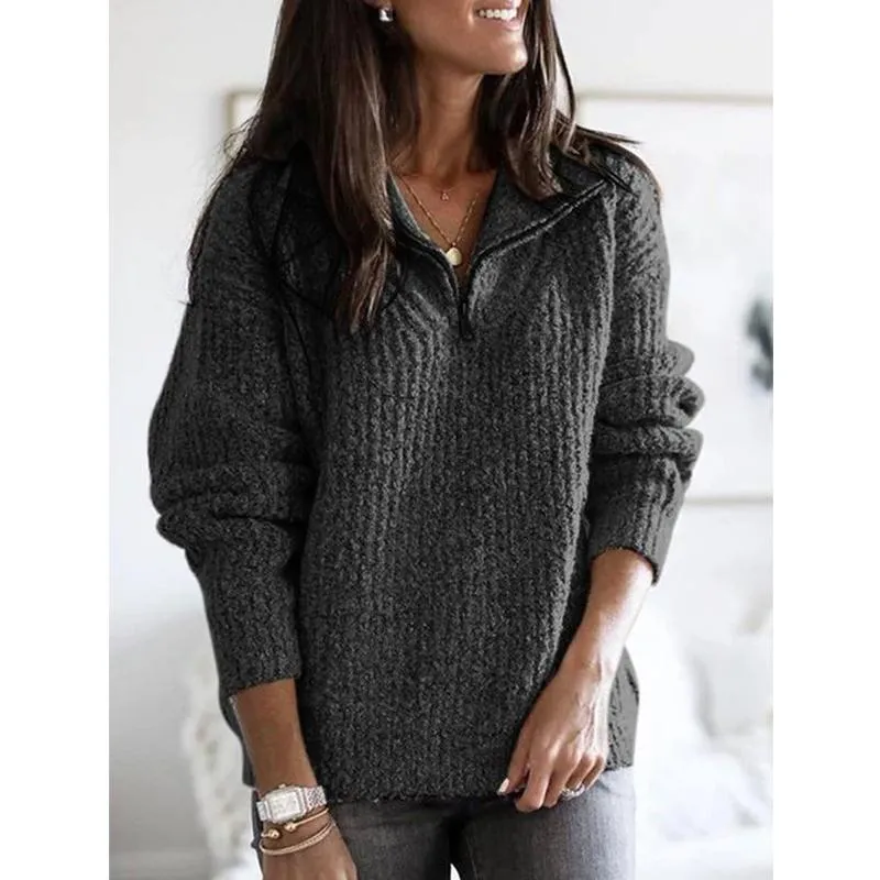 Casual Solid Zipper Warm Sweaters