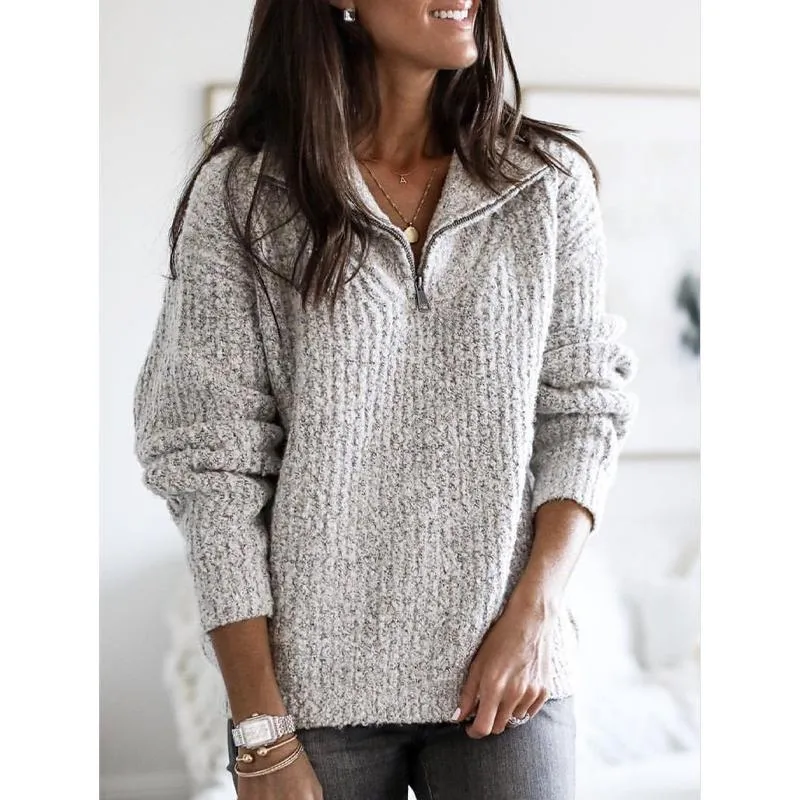 Casual Solid Zipper Warm Sweaters