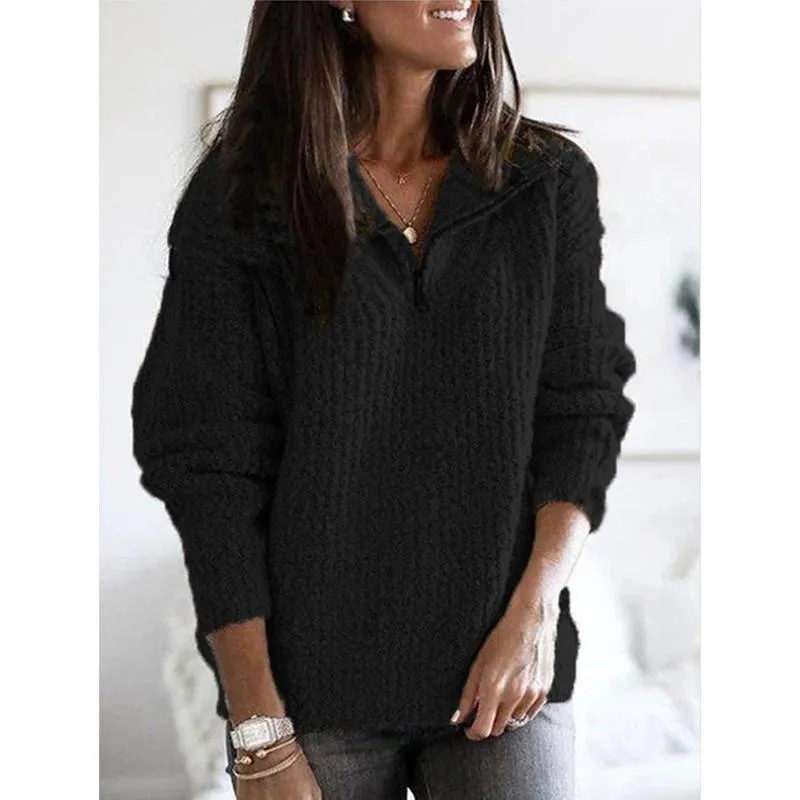Casual Solid Zipper Warm Sweaters
