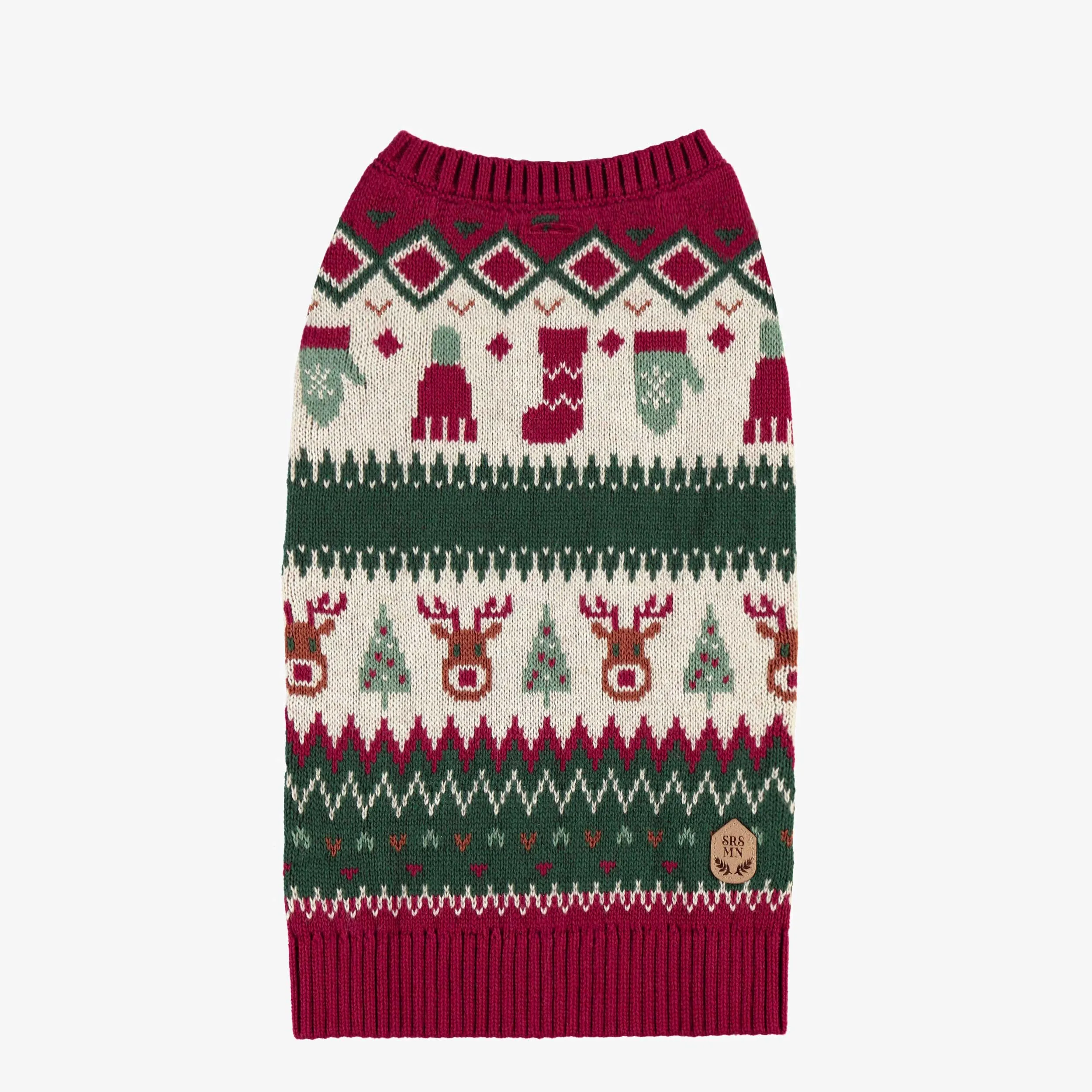 Chandail en tricot rouge et vert à motifs des fêtes pour animaux||Red and green knit sweater with holiday all-over print for animals