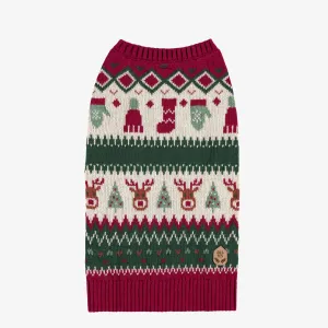 Chandail en tricot rouge et vert à motifs des fêtes pour animaux||Red and green knit sweater with holiday all-over print for animals