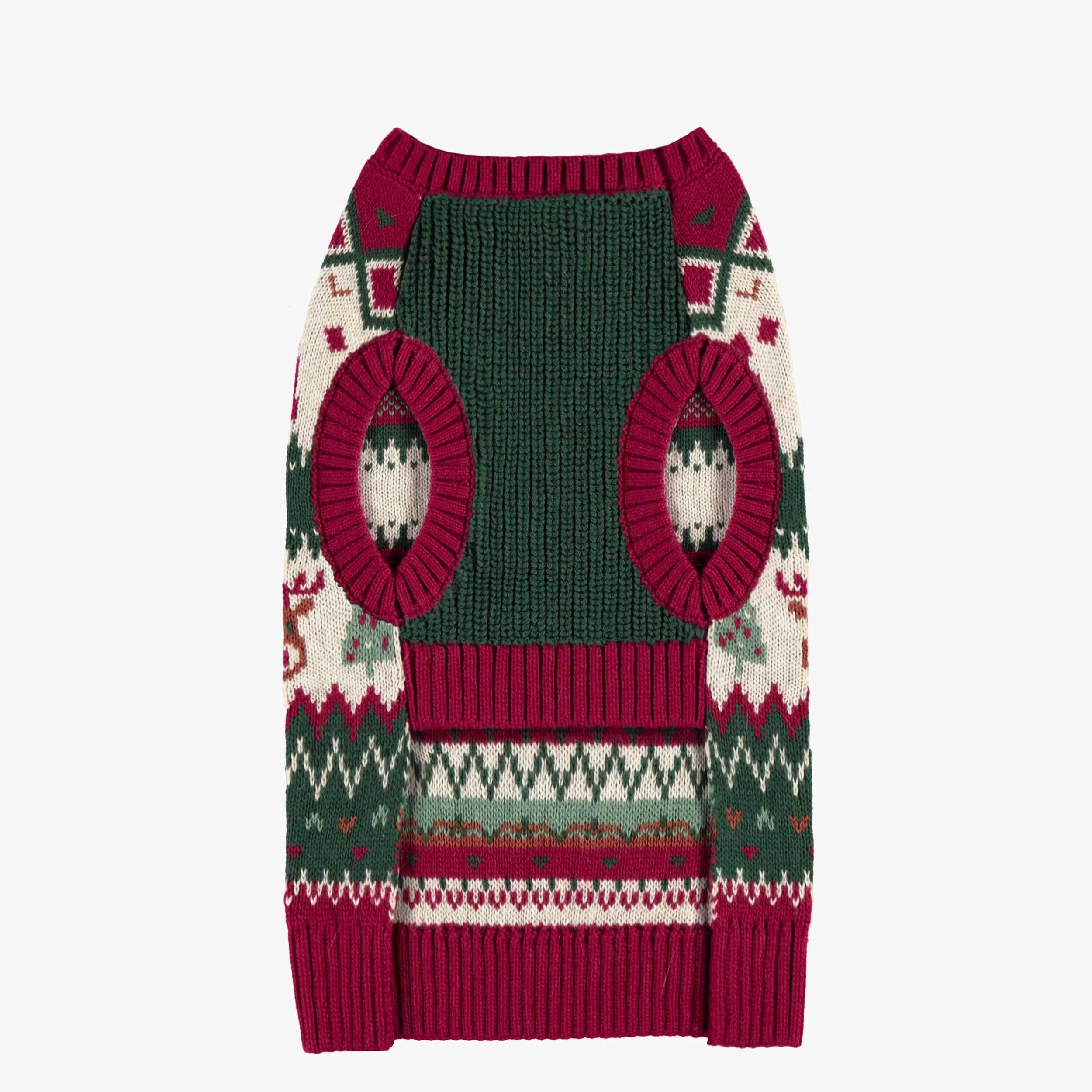 Chandail en tricot rouge et vert à motifs des fêtes pour animaux||Red and green knit sweater with holiday all-over print for animals