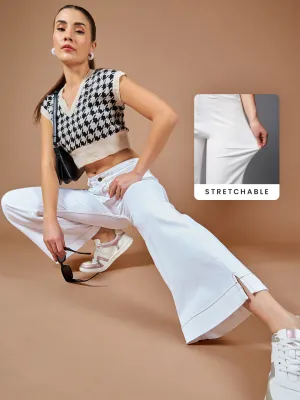 CHASEstretch™ White Flared Mid-Rise Ankle length Stretchable Denim Jeans