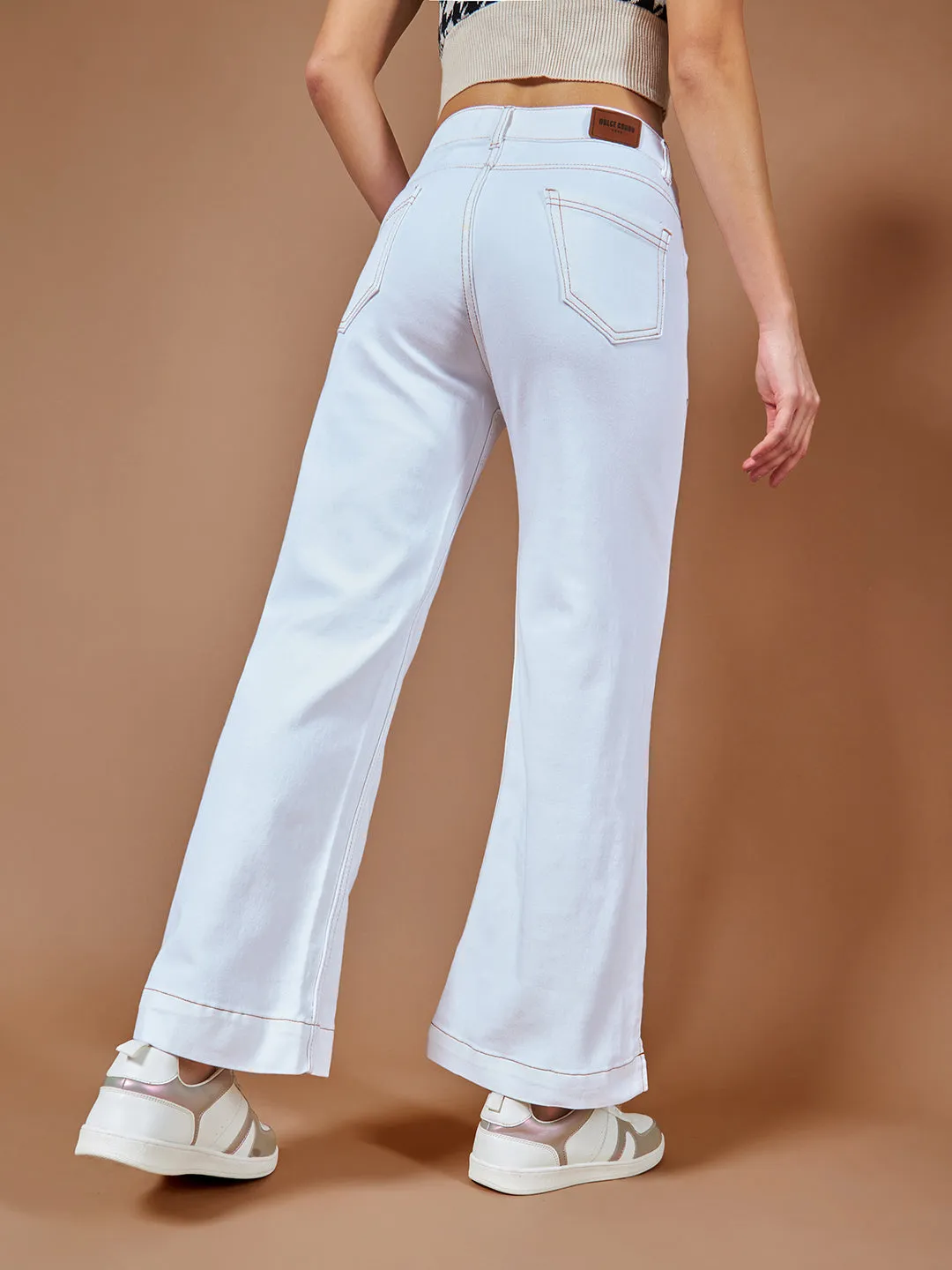 CHASEstretch™ White Flared Mid-Rise Ankle length Stretchable Denim Jeans