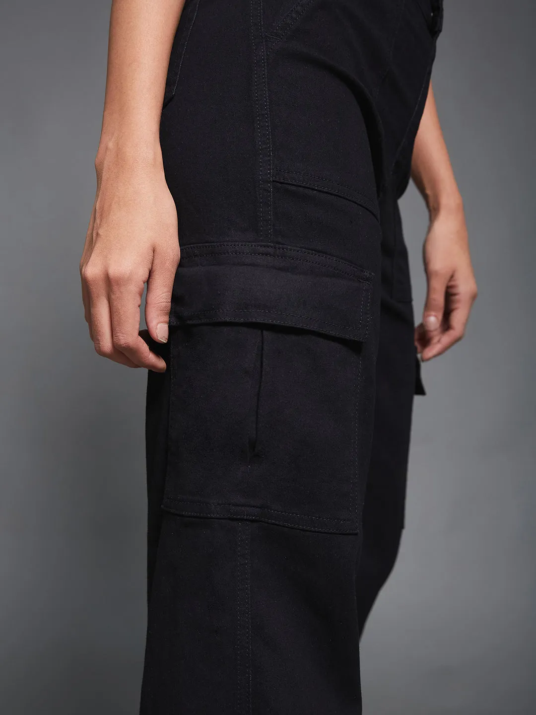 CHASEstretch™ Women's Black Wide-Leg High-Rise Denim Cargo Jeans