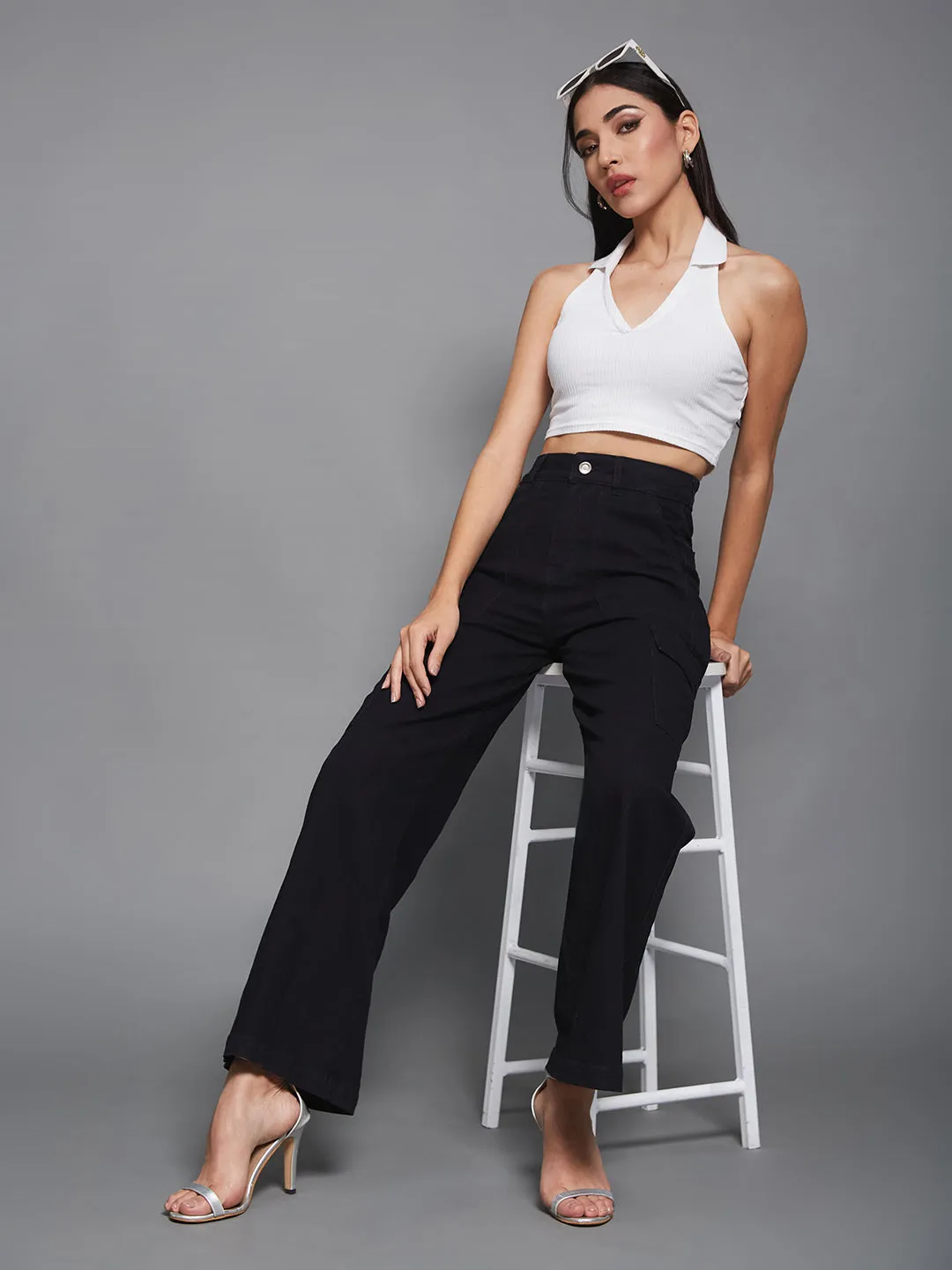 CHASEstretch™ Women's Black Wide-Leg High-Rise Denim Cargo Jeans