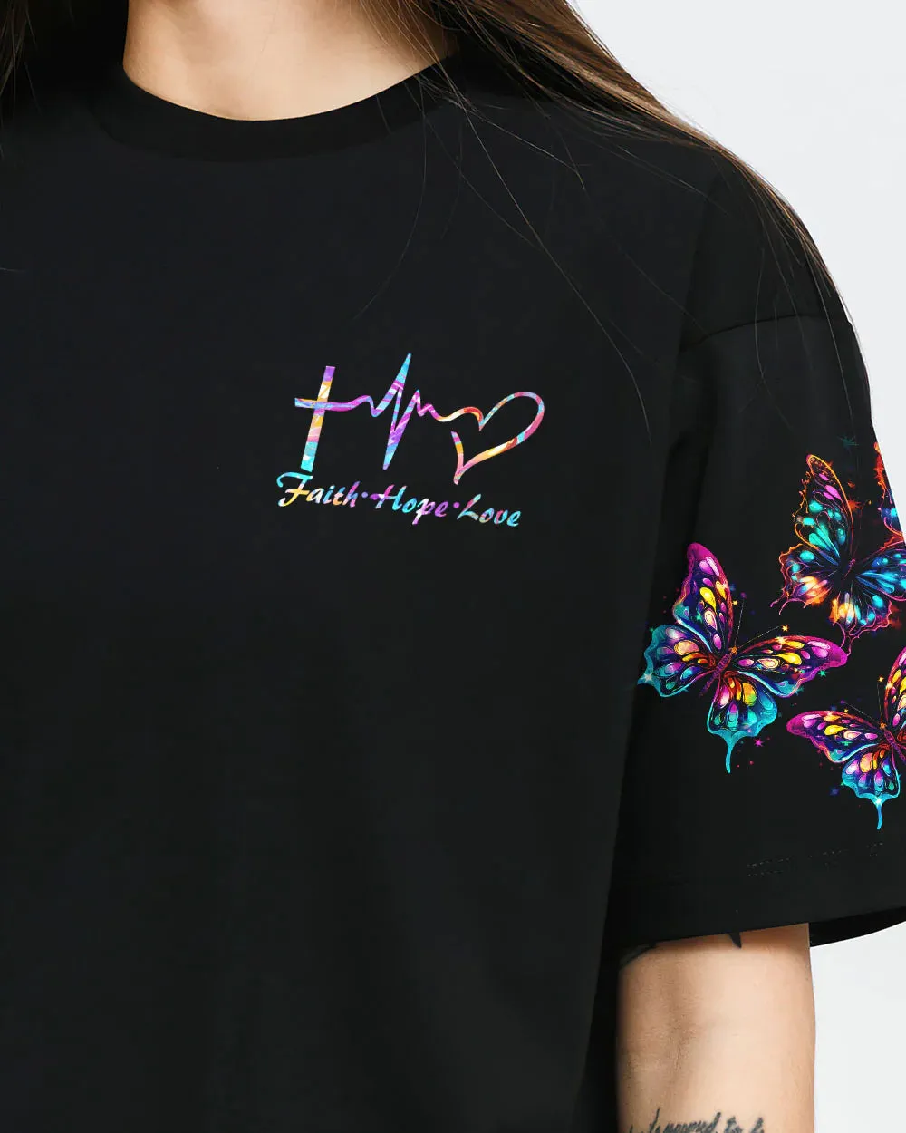 Christianartbag 3D T-Shirt For Women, Faith Cross Wings Mermaid Hologram,Christian Shirt, Faithful Fashion, 3D Printed Shirts for Christian Women