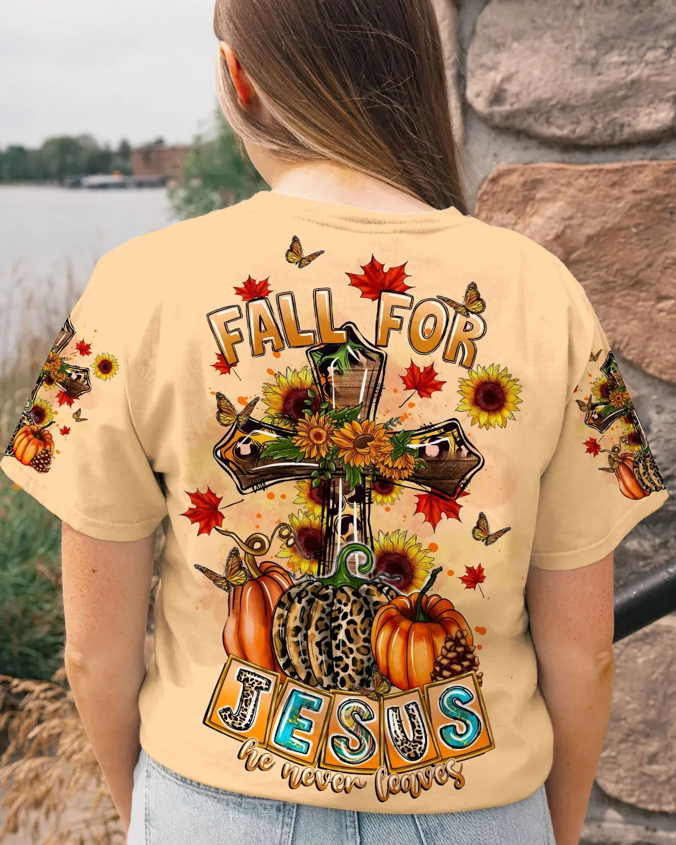 Christianartbag 3D T-Shirt For Women, Fall For Jesus Autumn, Halloween T-Shirt, Christian Shirt, Faithful Fashion, 3D Printed Shirts for Christian Women