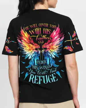 Christianartbag 3D T-Shirt For Women, He Will Cover You With His Feathers, Christian Shirt, Faithful Fashion, 3D Printed Shirts for Christian Women