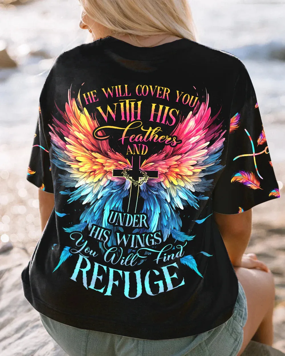 Christianartbag 3D T-Shirt For Women, He Will Cover You With His Feathers, Christian Shirt, Faithful Fashion, 3D Printed Shirts for Christian Women