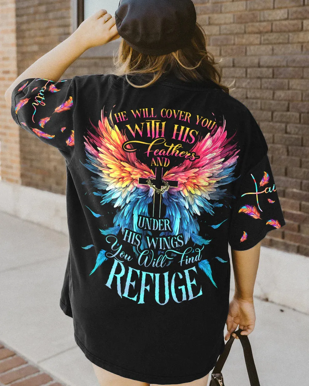 Christianartbag 3D T-Shirt For Women, He Will Cover You With His Feathers, Christian Shirt, Faithful Fashion, 3D Printed Shirts for Christian Women