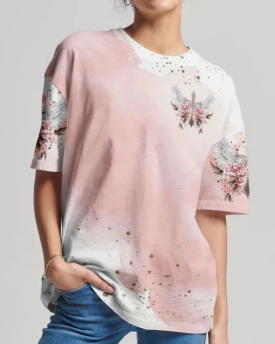 Christianartbag 3D T-Shirt For Women, I Believe There Are Angels Among Us Floral Wings Women's All Over Print Shirt, Christian Shirt, Faithful Fashion, 3D Printed Shirts for Christian Women