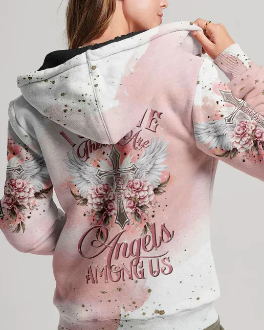Christianartbag 3D T-Shirt For Women, I Believe There Are Angels Among Us Floral Wings Women's All Over Print Shirt, Christian Shirt, Faithful Fashion, 3D Printed Shirts for Christian Women