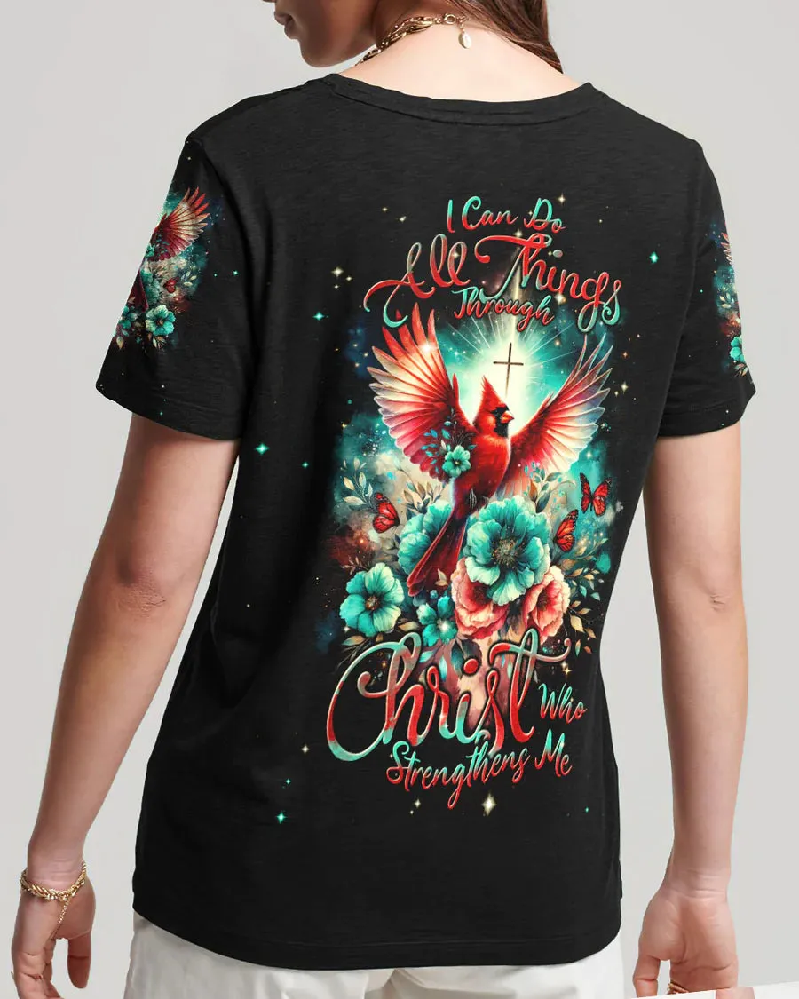 Christianartbag 3D T-Shirt For Women, I Can Do All Things Through Christ Cardinal Women's All Over Print Shirt, Christian Shirt, Faithful Fashion, 3D Printed Shirts for Christian Women, CABDS01271223