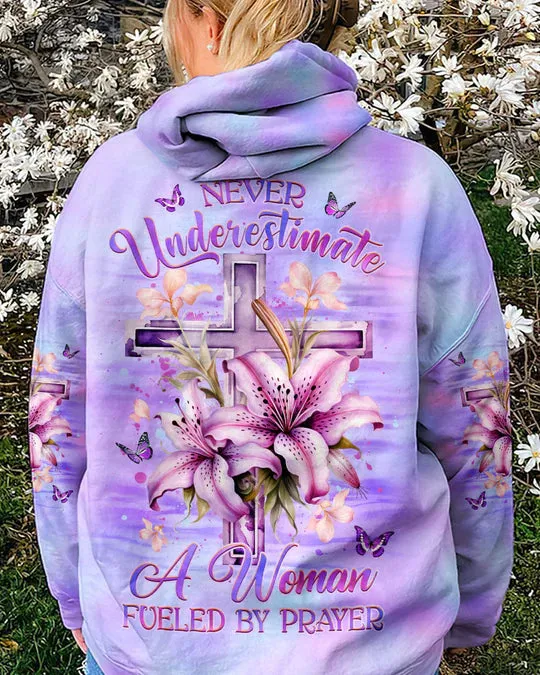 Christianartbag 3D T-Shirt For Women, Never Underestimate A Woman Fueled By Prayer Women's All Over Print Shirt, Christian Shirt, Faithful Fashion, 3D Printed Shirts for Christian Women